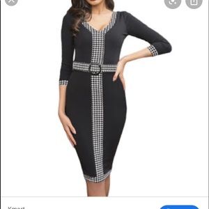 Houndstooth belted knee length dress